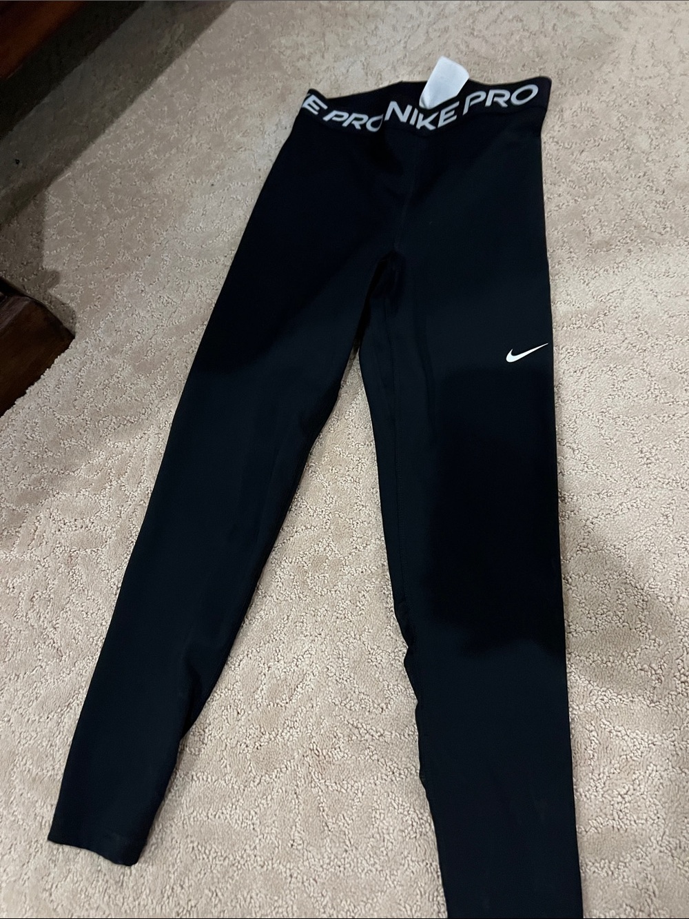 Nike Black womens Performance Leggings with White Swoosh